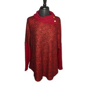 Red Sparkly/Glittery Embellished Floral Long Sleeve Blouse Size XL
